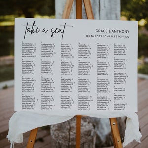 Alphabetical Seating Chart Template, Modern Wedding Seating Chart, Printable Seating Chart, Alphabetized Seating Plan, Editable Sign | GRACE