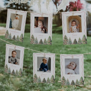 Bannière photo mensuelle premier anniversaire Noël rose, bannière photo 1er anniversaire hiver, cartes-photos jalons, photos première année de bébé | BELLE