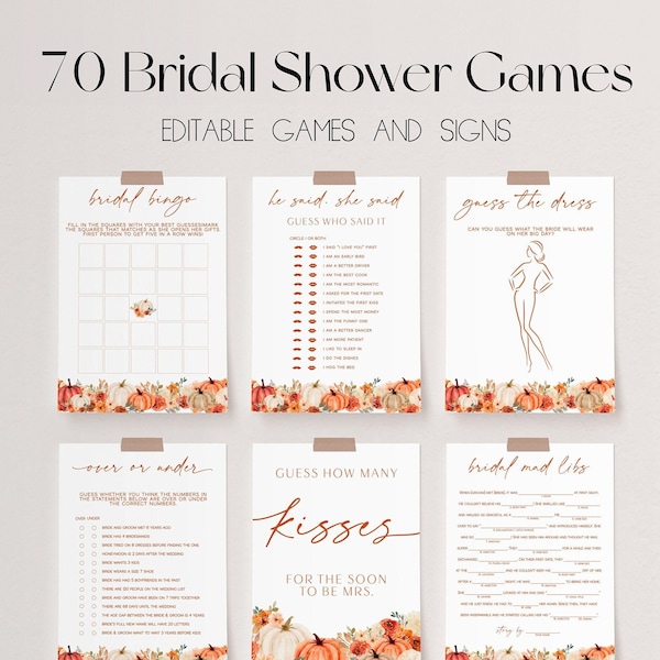 Fall Bridal Shower Games Bundle, Fall in Love Bridal Shower Games, Boho Fall Wedding Shower Games Autumn, Editable Bridal Party Games | DORA