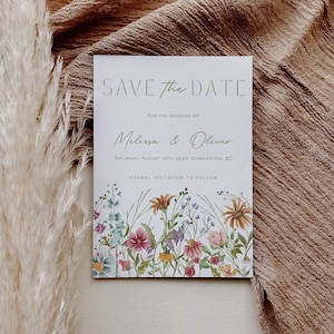 Wildflower Save the Date Template, Floral Wedding Save the Date, Boho Wedding Save the Date Editable, Save our Date Card | FLORA