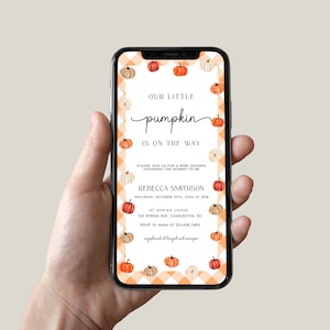 Little Pumpkin Baby Shower Evite Template, Boho Fall Baby Shower Electronic Invite, Autumn Baby Shower Invite, Neutral Baby Shower | AMBER