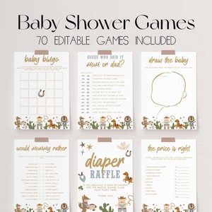 70 Baby Shower Games, Cowboy Baby Shower Game Bundle, A Little Cowboy Baby Shower Bundle, Rodeo Baby Party Games, Wild West Baby Games |WEST