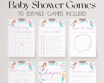 70 Baby Shower Games, Little Mermaid Baby Shower Game Bundle, Under the Sea Baby Shower Bundle, Baby Party Games, Mermaid Baby Games | SHELL