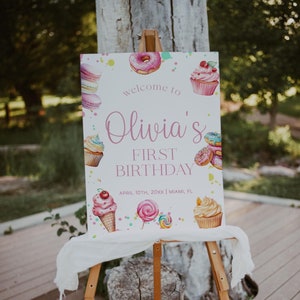 Sweet One First Birthday Welcome Sign, Candy Donut Birthday Welcome Sign, Sweet Girl 1st Birthday Welcome Sign | CANDY
