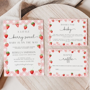 Strawberry Baby Shower Invitation Set Template, Berry Sweet Baby on the Way Invite, Berry Sweet Invitation, Berry Baby Shower Bundle | BERRY