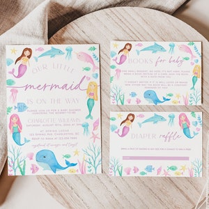 Kleine Meerjungfrau Babypartyeinladung Vorlage Set, Unter dem Meer Babypartyeinladung, Meerjungfrau-Babypartyeinladung | MUSCHEL
