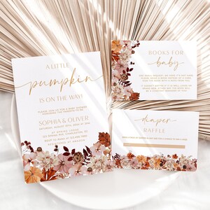 Little Pumpkin Baby Shower Invitation Set Template, Fall Baby Shower Invite, Girl Baby Shower, Autumn Pumpkin Baby Shower Bundle | FALL