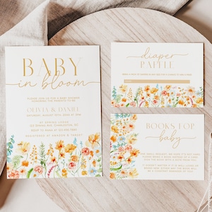 Baby in Blüte Babyparty Einladung Set Vorlage, Frühlingsblumen Babyparty einladen, Wildblumen Baby Shower Bundle | ZOEY