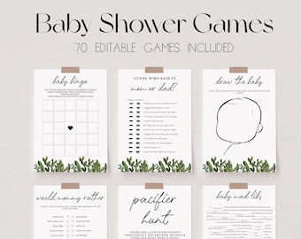 70 Baby Shower Games, Cactus Baby Shower Game Bundle, Desert Baby Shower Bundle, Editable Baby Party Games, Boho Neutral Baby Shower | BELLA