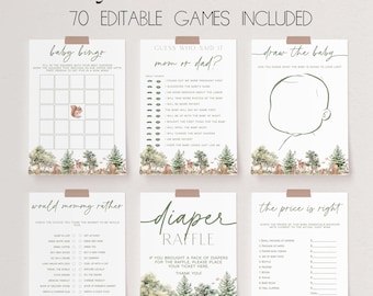 70 Baby Shower Games, Woodland Baby Shower Game Bundle, Woodland Animals Baby Shower Bundle, Baby Party Games, Forest Baby Games | DEER