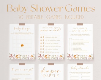 70 Baby Shower Games, Baby in Bloom Baby Shower Game Bundle, Wildflower Baby Shower Bundle, Boho Floral Spring Baby Shower Games | JULIA