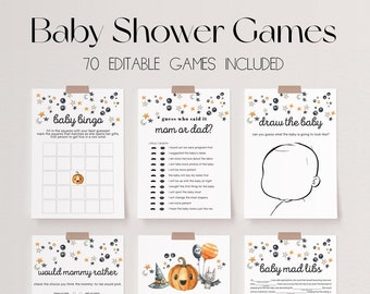 Halloween Baby Shower Games Bundle, 70 Minimalist Games (Digital Download)