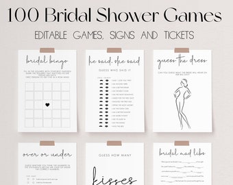 100 Bridal Shower Games, Minimalist Wedding Shower Games Bundle, Editable Bridal Shower Game Bundle, Printable Bridal Party Games | CHLOE