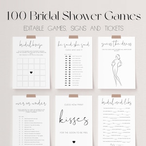 Minimalist Bridal Shower Games Bundle, Editable Printable Games (Digital Download)