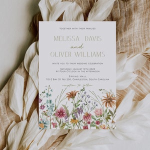 Wildflower Wedding Invitation Template, Boho Wedding Invitation Printable, Bohemian Wedding Invite, Floral Spring Wedding Editable | FLORA