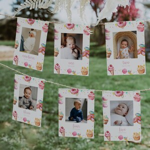 Bannière photo mensuelle Premier anniversaire Sweet One, Bannière photo 1er anniversaire Candy, Cartes-photos avec photo Jalon du mois Sweet One | BONBON
