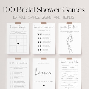 100 Bridal Shower Games, Minimalist Wedding Shower Games Bundle, Editable Bridal Shower Game Bundle, Printable Bridal Party Games | CHLOE