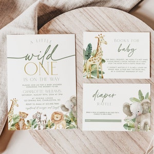 Safari Tiere Baby Shower Einladung Vorlage Set, Little Wild One Baby Shower Einladung, Wild One Jungle Baby Shower Invite | WILD