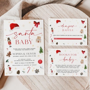 Ensemble de modèles d’invitation à la baby shower du Père Noël, invitation à la baby shower de Noël, invitation à la baby shower du Père Noël en décembre, baby shower d’hiver | PÈRE NOËL