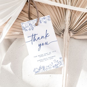 de Cadeaux pour la douche nuptiale bleu quelque chose de bleu, Étiquettes de faveur florales bleues, Étiquette de remerciement pour la douche nuptiale chinoiserie | LIV