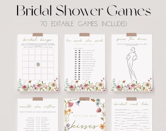 70 Wildflower Bridal Shower Games, Boho Floral Bridal Shower Game Bundle, Wedding Shower Games, Bohemian Bridal Shower Bundle | FLORA