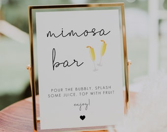Mimosa Bar Sign Template, Bridal Shower Mimosa Bar Sign, Minimalist Mimosa Bar Sign Tags, Champagne Bar Sign, Wedding Shower Sign | CHLOE