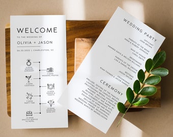 Programa de boda minimalista, cronograma de servicio moderno (descarga digital)