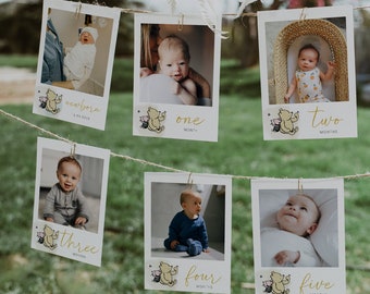 First Birthday Monthly Photo Banner, Winnie the Pooh 1st Birthday Photo Banner, Baby Milestone Photo Cards, Baby's First Year Photos | POOH