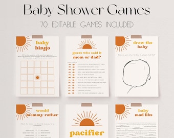 70 Baby Shower Games, Sun Baby Shower Game Bundle, Here Comes the Son Baby Shower Bundle, Baby Party Games, Boho Sun Shower Games | SUNNY
