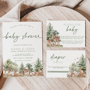 Woodland Baby Shower Einladung Vorlage Set, Waldtiere Babypartyeinladung, Waldfreunde Babypartyeinladung | HIRSCH