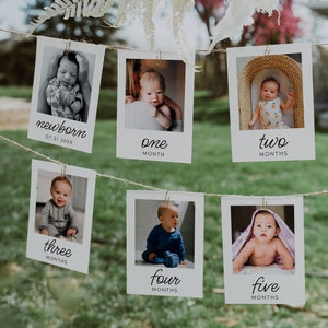 First Birthday Photo Banner Template,  1st Birthday Photo Banner, Baby Monthly Milestone Photo Cards, Baby First Year Photo Banner