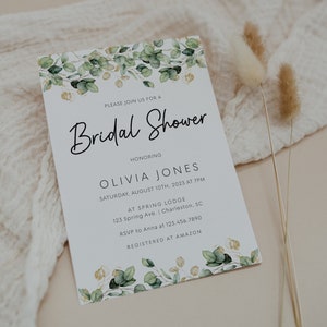 Bridal Shower Invitation Template, Greenery Bridal Shower Invite, Wedding Shower Invite, Eucalyptus Greenery, Editable Invitation | RAE