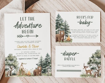 Let the Adventure Begin Baby Shower Invitation Template Set, Adventure Awaits Baby Shower Invitation, Camping Baby Shower Invite | CAMP