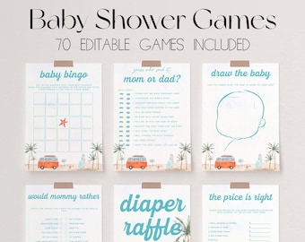 70 Baby Shower Games, Baby on Board Baby Shower Game Bundle, Surf Beach Baby Shower Bundle, Surf Baby Party Games, Summer Baby Games | BEACH