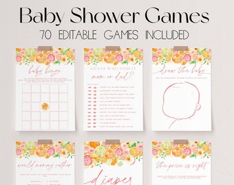 70 Baby Shower Games, Little Cutie Baby Shower Game Bundle, Citrus Baby Shower Bundle, Lemon Floral Baby Shower Games, Baby Party Game |LOLA
