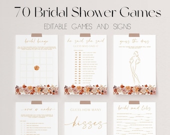 Fall Bridal Shower Games Bundle, Autumn Floral Design (Digital Download) | FALL