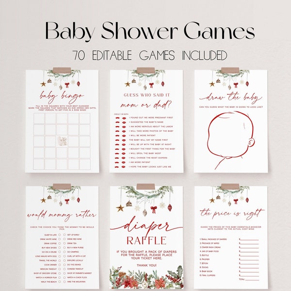 70 Baby Shower Games, Merry Little Baby Shower Game Bundle, Christmas Baby Shower Bundle, Baby Party Games, Winter Baby Shower Games | HOLLY