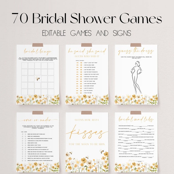 Bride to Bee Bridal Shower Games Bundle, Wildflower Bridal Shower Games, Spring Floral Wedding Shower Games, Editable Bridal Party Game |BEE