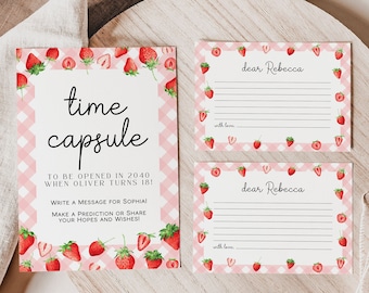 Strawberry Time Capsule Template, Time Capsule Baby Shower Games, Berry First Birthday Party, Berry First Birthday Time Capsule | BERRY