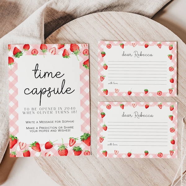 Strawberry Time Capsule Template, Time Capsule Baby Shower Games, Berry First Birthday Party, Berry First Birthday Time Capsule | BERRY