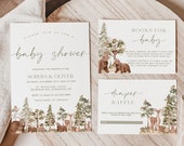 Woodland Baby Shower Invitation Template Set, Woodland Animals Baby Shower Invitation, Forest Mountain Baby Shower Invite | WOOD