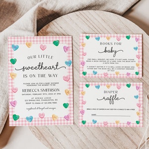 Sweetheart Baby Shower Invitation Template Set, Valentine Baby Shower Invitation, Candy Hearts Baby Shower Invite, Conversation Heart |SWEET