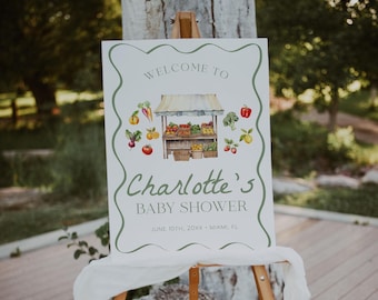 Locally Grown Baby Shower Welcome Sign, Farmers Market Baby Shower Welcome Poster, Grown with Love Baby Shower Sign | MARKET