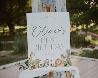 Safari First Birthday Welcome Sign, Wild One Birthday Welcome Sign, Safari Animals 1st Birthday Welcome Sign | WILD