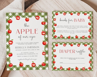 Apple of Our Eye Baby Shower Invitation Template Set, Apple Baby Shower Invitation, Fall Baby Shower Invite, Neutral Baby Shower | APPLE