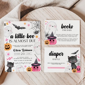 Pink A Little Boo Baby Shower Invitation Template Set, Halloween Baby Shower Invitation, Girl Spooky Halloween Baby Shower Invite | PINK