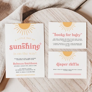 A Little Ray of Sunshine Baby Shower Invitation Template Set, Sunshine Baby Shower Invitation, Girl Boho Sun Baby Shower Invite | SHINE