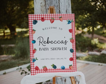Strawberry Baby Shower Welcome Sign Template, Berry Sweet Baby Welcome Poster, Blueberry Baby Shower Sign, Berry Birthday Sign | BERRIES