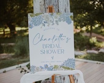 Something Blue Bridal Shower Welcome Sign Template, Hydrangea Bridal Shower Welcome Poster, Dusty Blue Floral Welcome Sign Poster | MEL