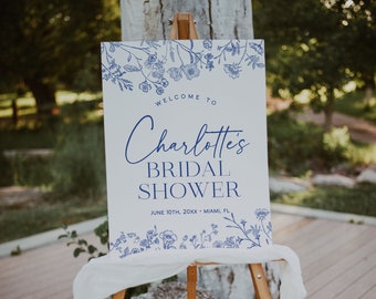 Something Blue Bridal Shower Welcome Sign Template, Vintage Floral Bridal Shower Welcome Poster, Victorian Floral Welcome Sign Poster | LIV